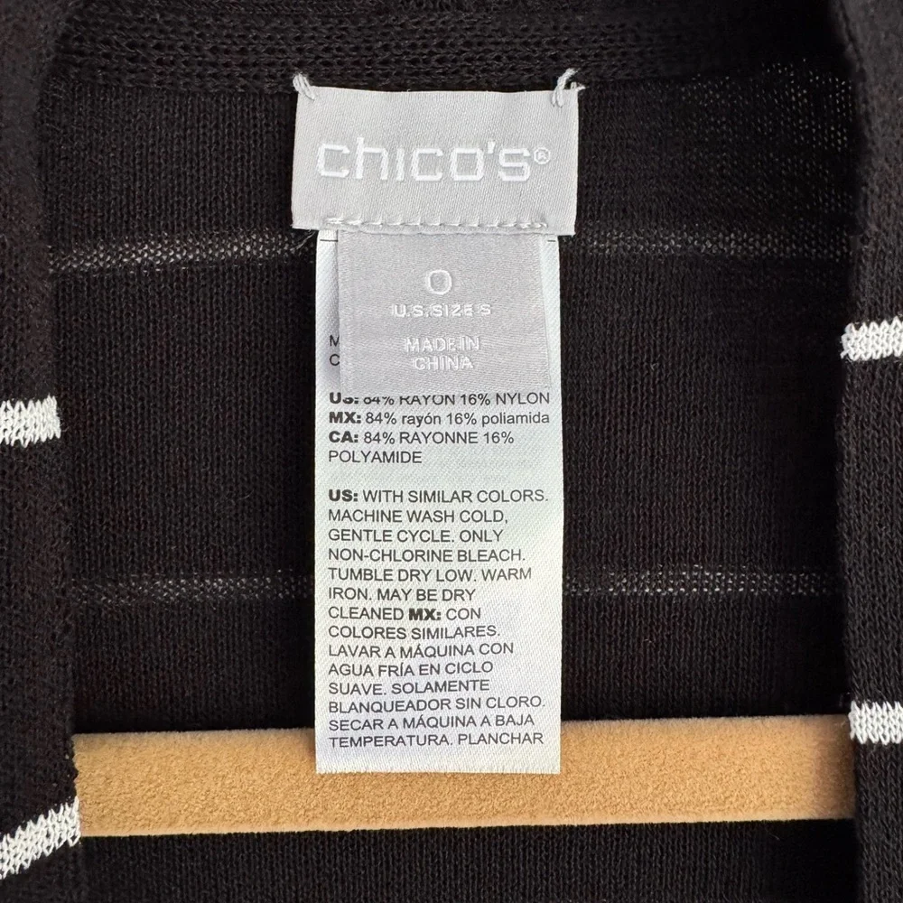 NWT Chico’s Travelers Stripe Cardigan Sweater Jacket Black White Size Small